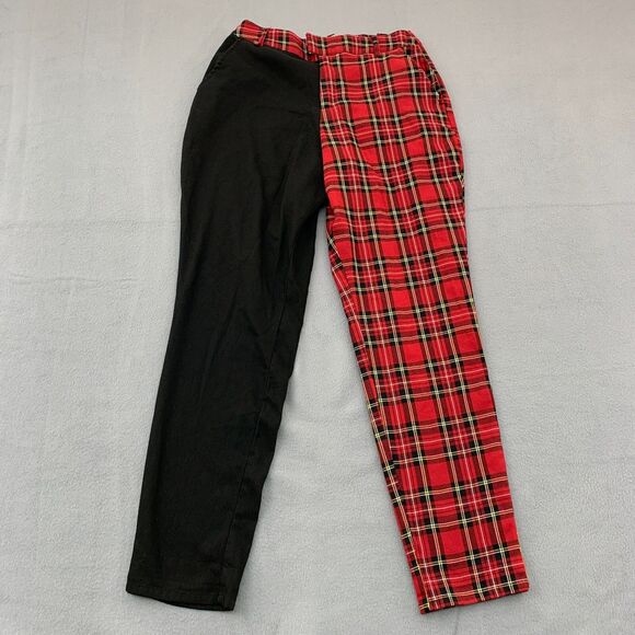 Hot Topic Pants Women's Medium Red Black Plaid Goth Punk Stretch Elastic Tartan - Picture 1 of 15